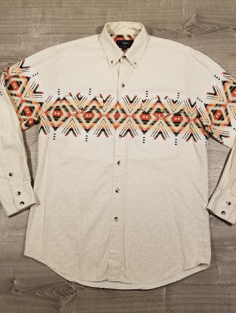 Vintage 90s Roper Southwestern Aztec Geometric Button Down Shirt Mens Medium